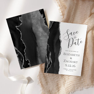 Moderne schwarze Silber-Achat-Save-the-Date-Karte Save The Date