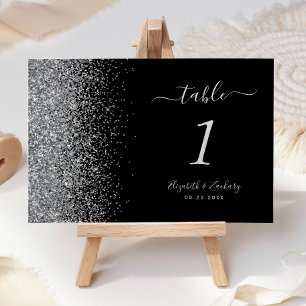 Moderne schwarze Silber-Glitter-Kanten-Hochzeit Tischnummer