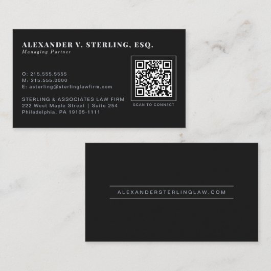 Moderne schwarze Silber-QR-Code-Luxus-Professional Visitenkarte (Vorne/Hinten)