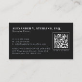 Moderne schwarze Silber-QR-Code-Luxus-Professional Visitenkarte (Vorderseite)