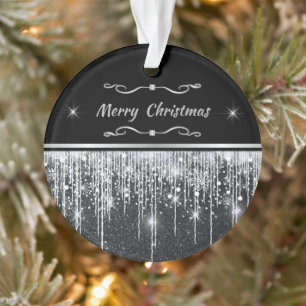 Moderne schwarze silberne Glitzerschrift Familienu Ornament