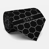 Moderne schwarze Silv Foil Geometric Monogram Neck Krawatte (Gerollt)