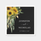 Moderne Schwarze Sonnenblumenhochzeit Serviette (Vorderseite)