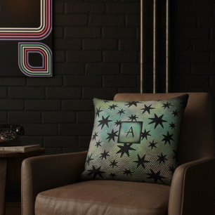 Moderne schwarze Sterne Monogramm im Stil der Mitt Kissen