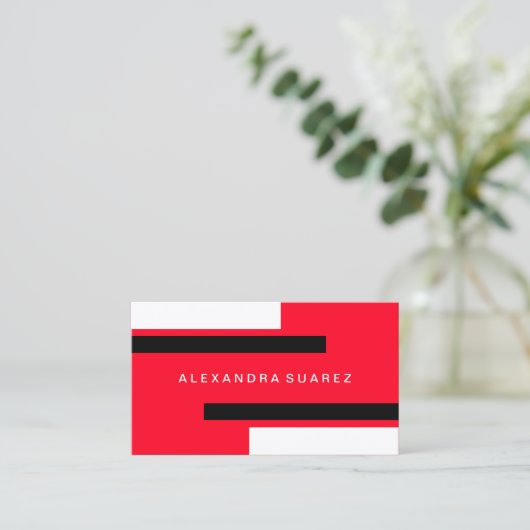 Moderne schwarze Streifen Beruflich rot Visitenkarte (Stehend Vorderseite)