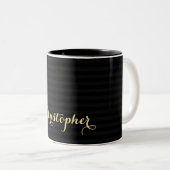 Moderne Schwarze Streifen Elegante Imitate Gold In Zweifarbige Tasse (VorderseiteRechts)