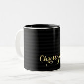 Moderne Schwarze Streifen Elegante Imitate Gold In Zweifarbige Tasse (Vorderseite Links)