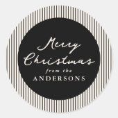 Moderne schwarze Streifen Frohe Weihnachten Runder Aufkleber (Vorderseite)