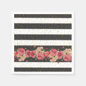 Moderne schwarze Streifen goldene Imitate Glitzer Serviette (Vorderseite)