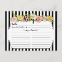 Moderne schwarze Streifen mit Rose Rezept Card