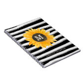 Moderne schwarze Streifen Sonnenblumen Monogram Sp Notizblock (Rechte Seite)
