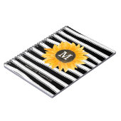 Moderne schwarze Streifen Sonnenblumen Monogram Sp Notizblock (Linke Seite)