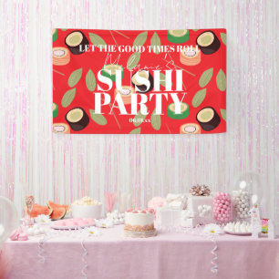 Moderne schwarze Sushi-Party-Rolls Geburtstag Rot Banner