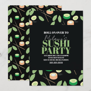 Moderne schwarze Sushi-Party-Rolls Geburtstagsname Feiertagskarte