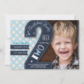 Moderne schwarze Tafel & blauer Punkt - 2. Geburts Einladung (Vorderseite)