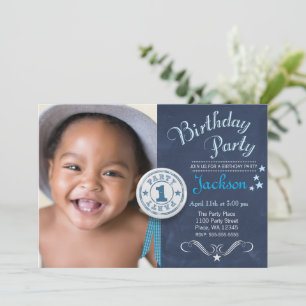 Moderne schwarze Tafel zum ersten Geburtstag Party Einladung