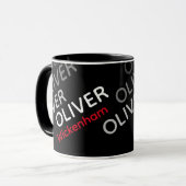 Moderne schwarze Tasse mit Namen (Vorderseite Links)