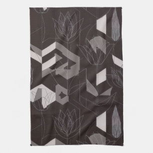 Moderne schwarze Taupe-Tulpen-Geometrie Blumenmust Geschirrtuch