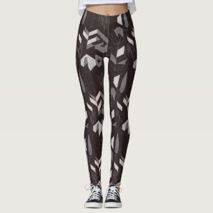 Moderne schwarze Taupe-Tulpen-Geometrie-Blumenmust Leggings