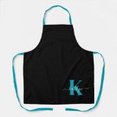 Moderne schwarze Teal-Schrift-Monogramm Schürze (Vorderseite)