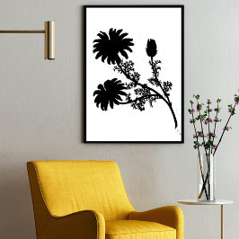 Moderne Schwarze Tinte Abstrakte Wildblume Kunst Poster