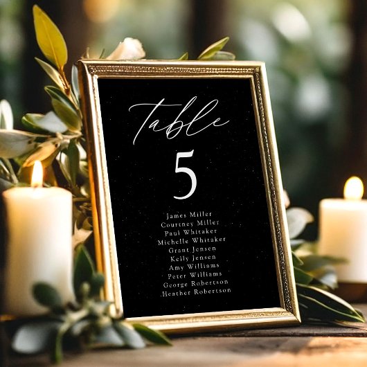 Moderne schwarze Tischnummer-Sitzkarte