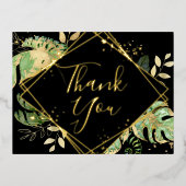 Moderne schwarze tropische Foliage Hochzeit Vielen Folie Einladungspostkarte (Vorderseite)