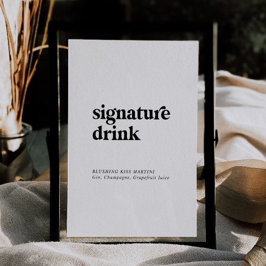 Moderne schwarze Typografie 12x18" Signature Drink