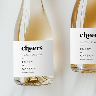 Moderne schwarze Typografie Cheers Wedding Schaumweinetikett