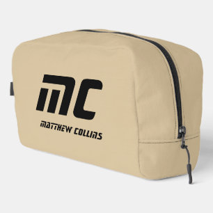 Moderne schwarze Typografie Coole beige einfache E Waschbeutel