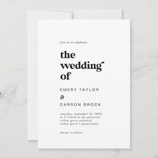 Moderne schwarze Typografie - Hochzeit von Einladung (Vorderseite)