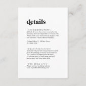 Moderne schwarze Typografie - Hochzeitdetails Begleitkarte (Vorderseite)