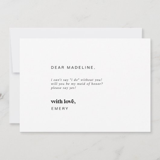 Moderne schwarze Typografie Matron of Honour Vorsc Einladung (Rückseite)