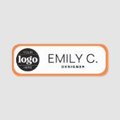 Moderne schwarze Typografie Orange Border Namensschild (Vorderseite)