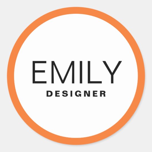 Moderne schwarze Typografie Orange Border Runder Aufkleber (Vorderseite)