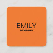 Moderne schwarze Typografie | Orange Quadratische Visitenkarte (Vorderseite)