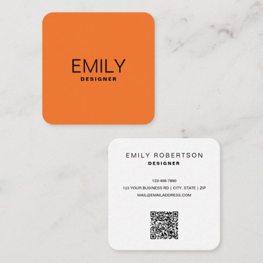 Moderne schwarze Typografie | Orange Quadratische Visitenkarte (Vorne/Hinten)
