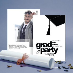 Moderne schwarze Typografie & Quaste Grad Party Fo Einladung