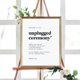 Moderne schwarze Typografie Unplugged Zeremony Sig Poster