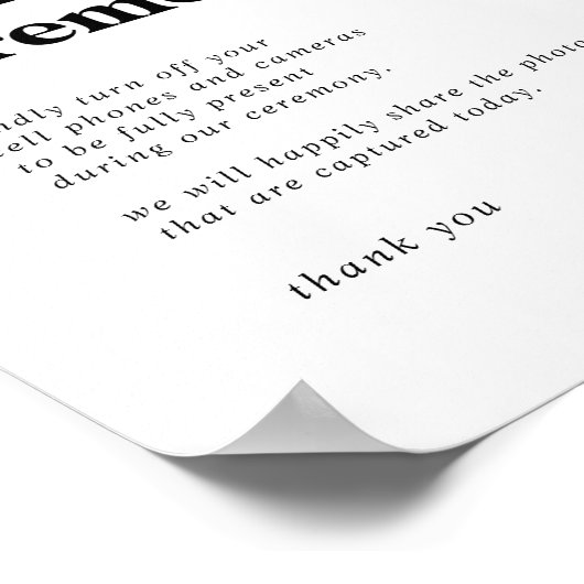 Moderne schwarze Typografie Unplugged Zeremony Sig Poster (Ecke)