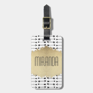 Moderne schwarze u. weiße Hand gezeichnetes Gepäckanhänger