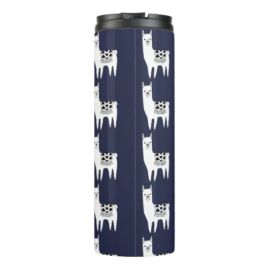 Moderne schwarze u. weiße Lamas mit Initiale Thermosbecher (Rückseite)