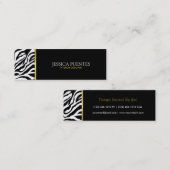 Moderne schwarze u. weiße Zebra-Streifen mit Gold Mini Visitenkarte (Vorne/Hinten)