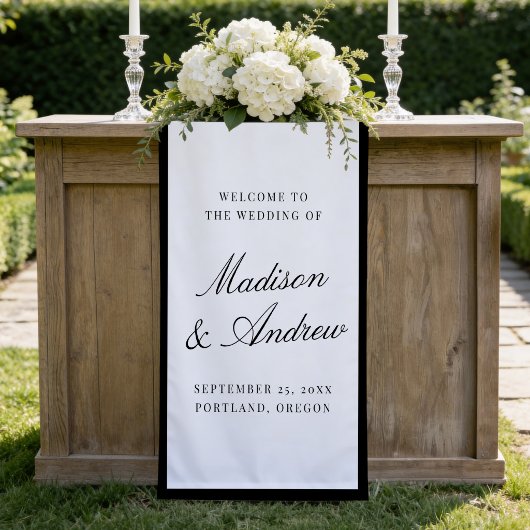 Moderne schwarze Umrandung Hochzeit Willkommen Banner