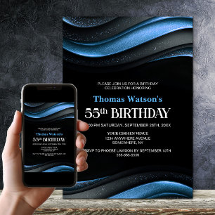 Moderne schwarze und blaue 55. Geburtstagsfeier Einladung