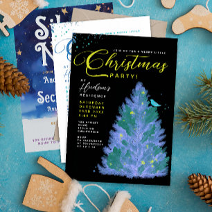 Moderne schwarze und blaue Weihnachtsbaum-Party   Einladung