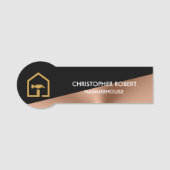 Moderne schwarze und bronzene Baubranchen-Firma Namensschild (Vorderseite)
