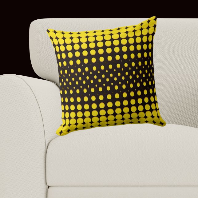 Moderne schwarze und gelbe Halftone-Punkte Kissen (Modern Black and Yellow Halftone Dots Throw Pillow)