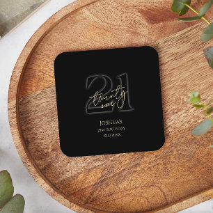 Moderne schwarze und goldene 21. Geburtstagsfeier Rechteckiger Pappuntersetzer