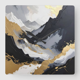 Moderne schwarze und goldene abstrakte Luxus-Acryl Quadratische Wanduhr